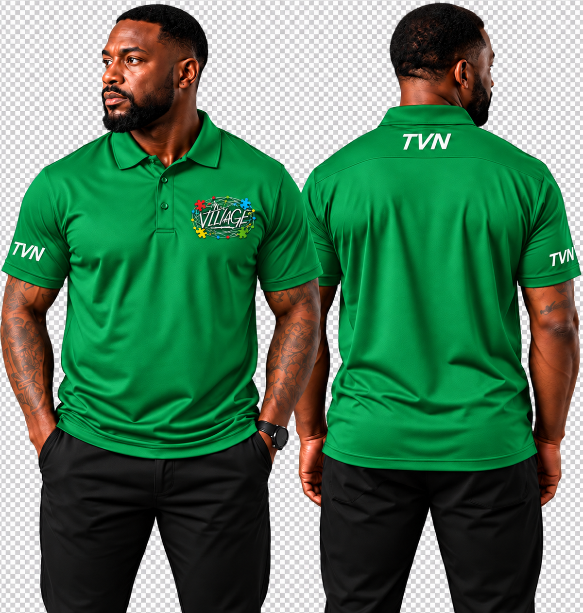 TVN Fathers Performance Polo in Green, front and back model view
