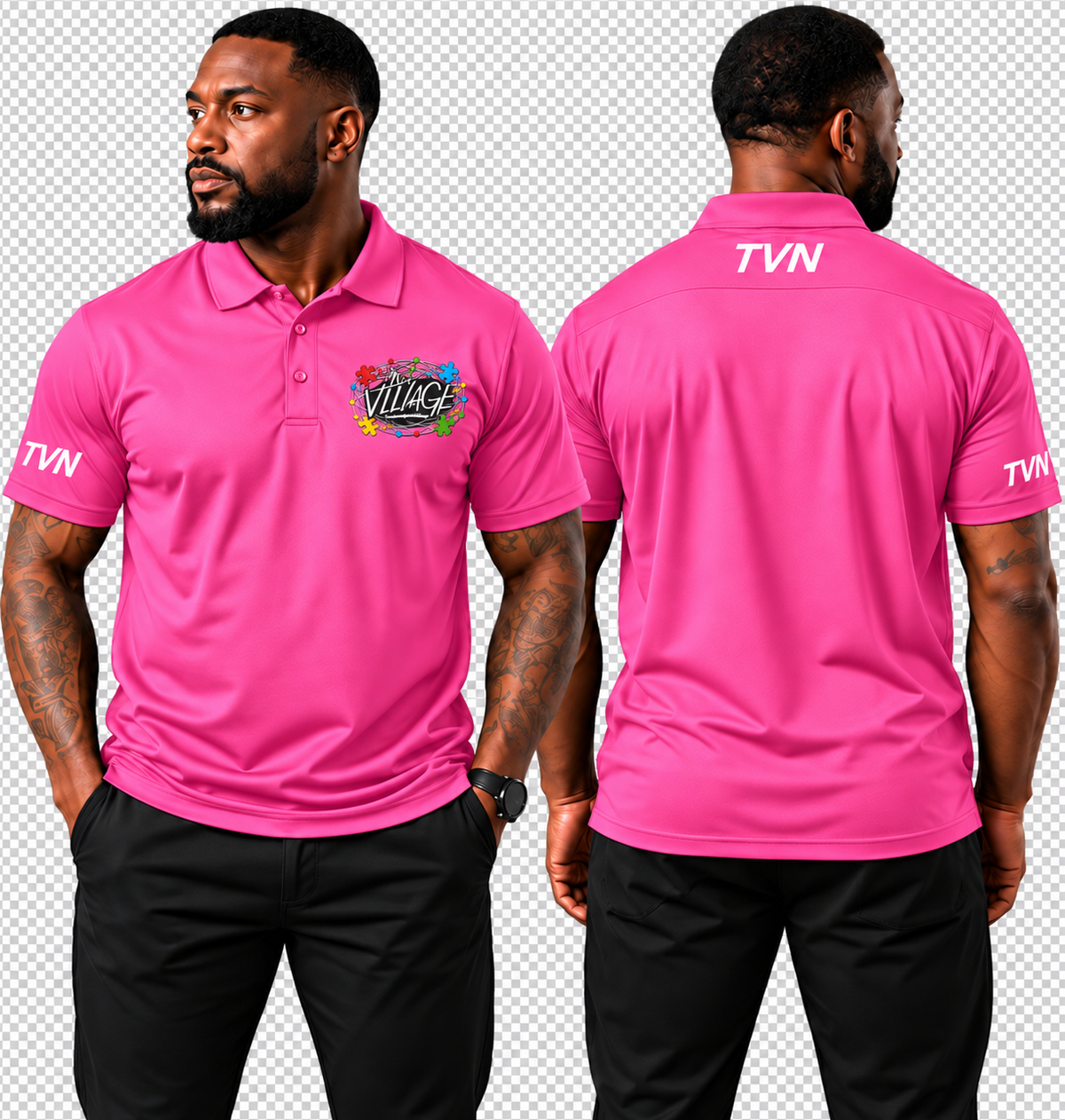 TVN Fathers Performance Polo in Pink, front and back model view