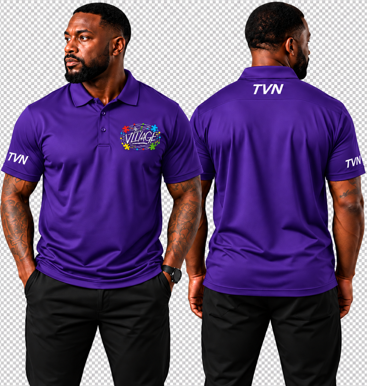TVN Fathers Performance Polo in Purple, front and back model view