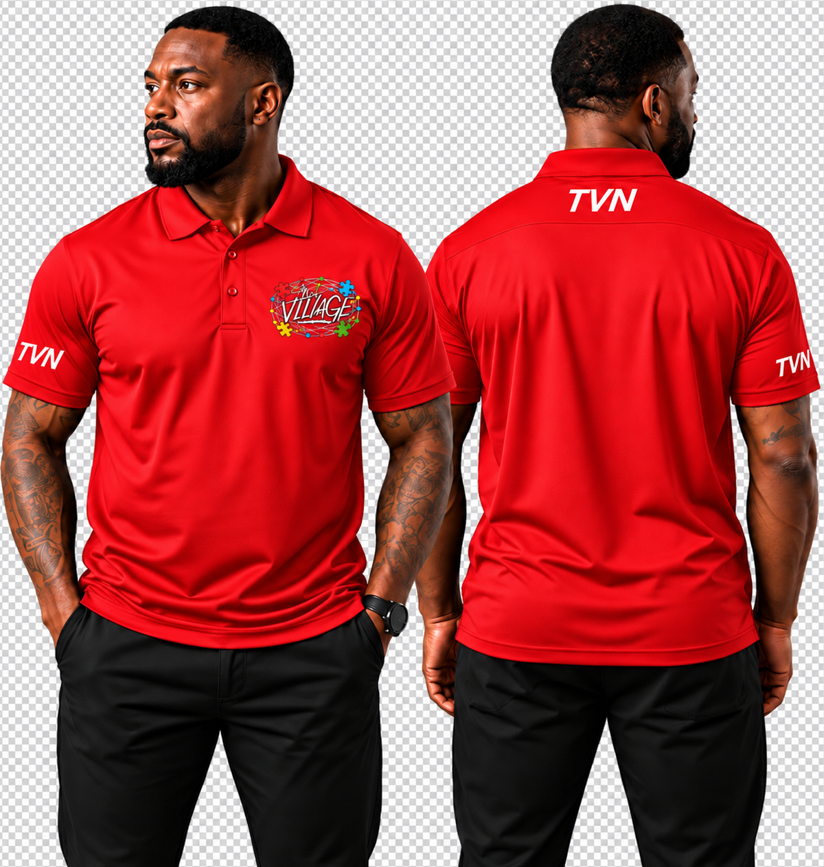 TVN Fathers Performance Polo in Red, front and back model view