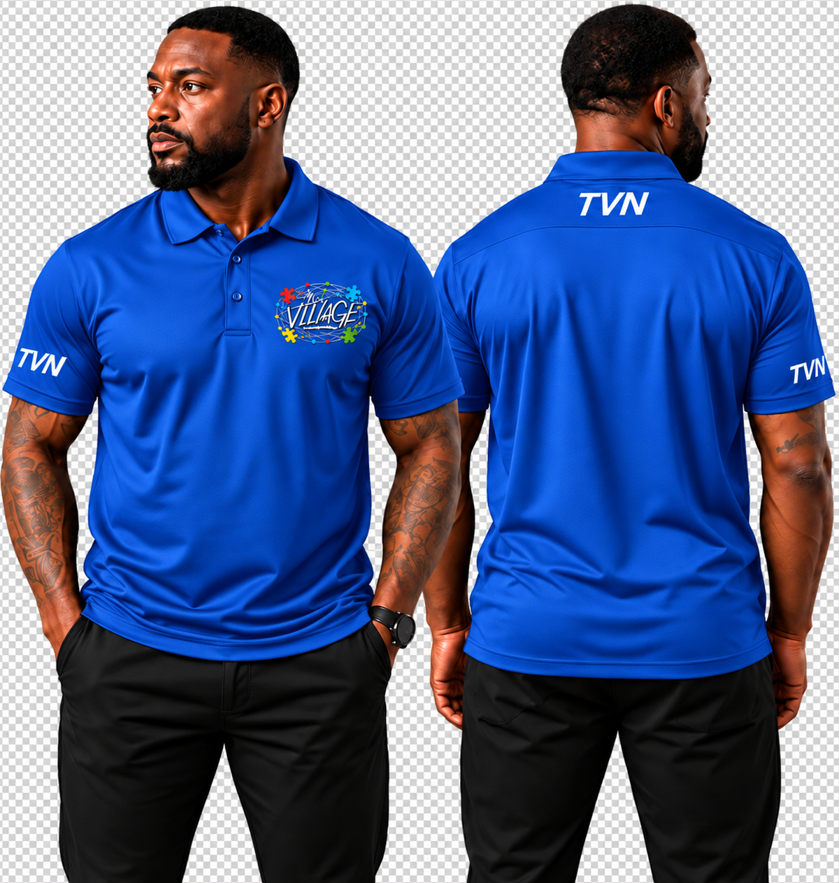 TVN Fathers Performance Polo in Royal Blue, front and back model view