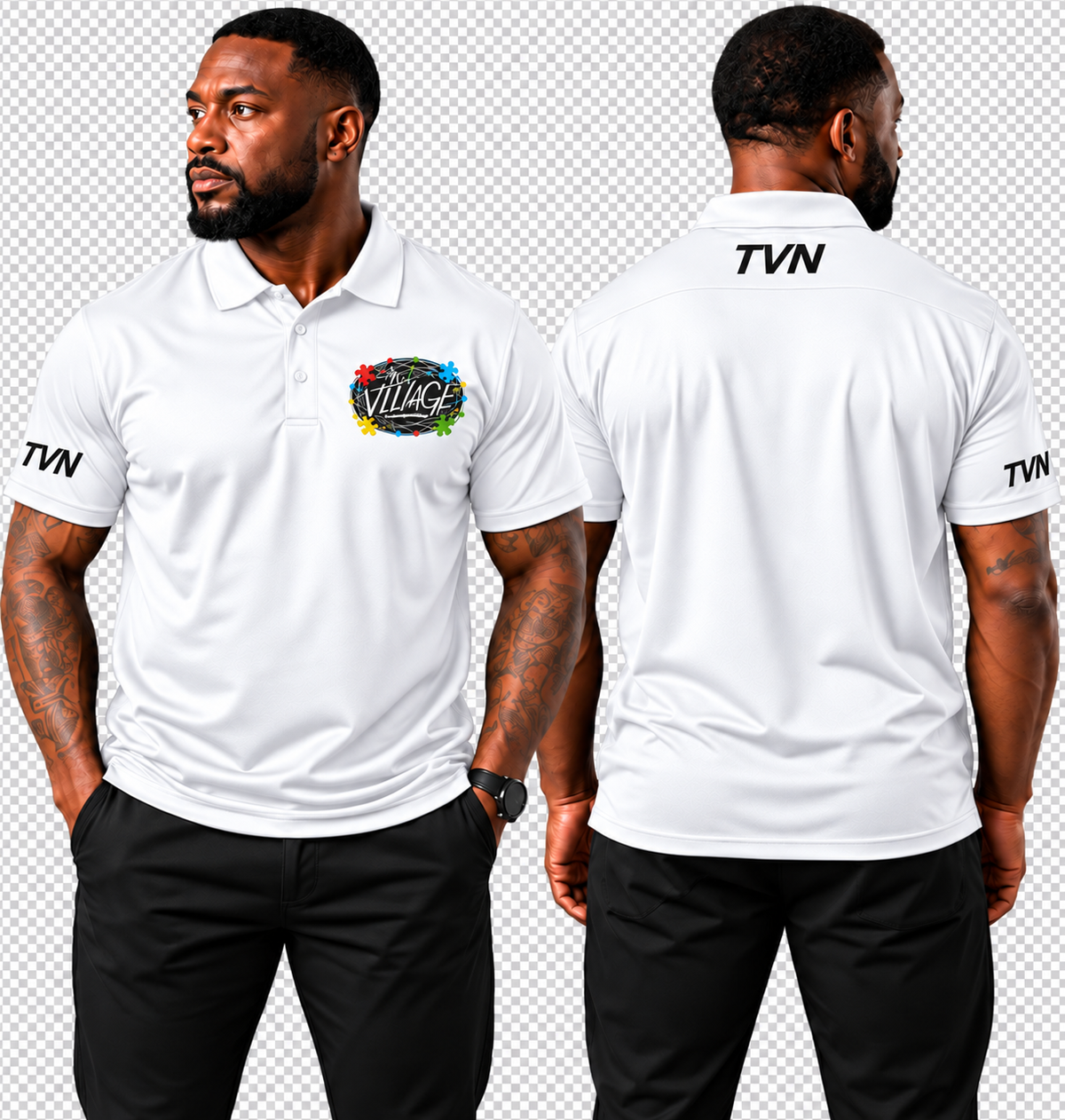 TVN Fathers Performance Polo in White, front and back model view