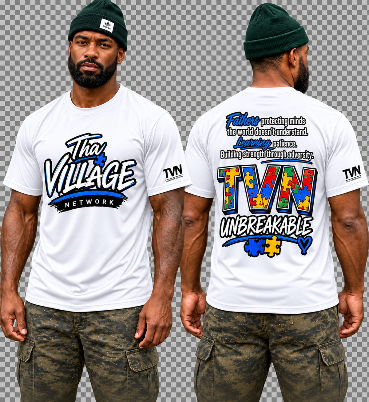 TVN Fathers Unbreakable Tee in White, front and back model view