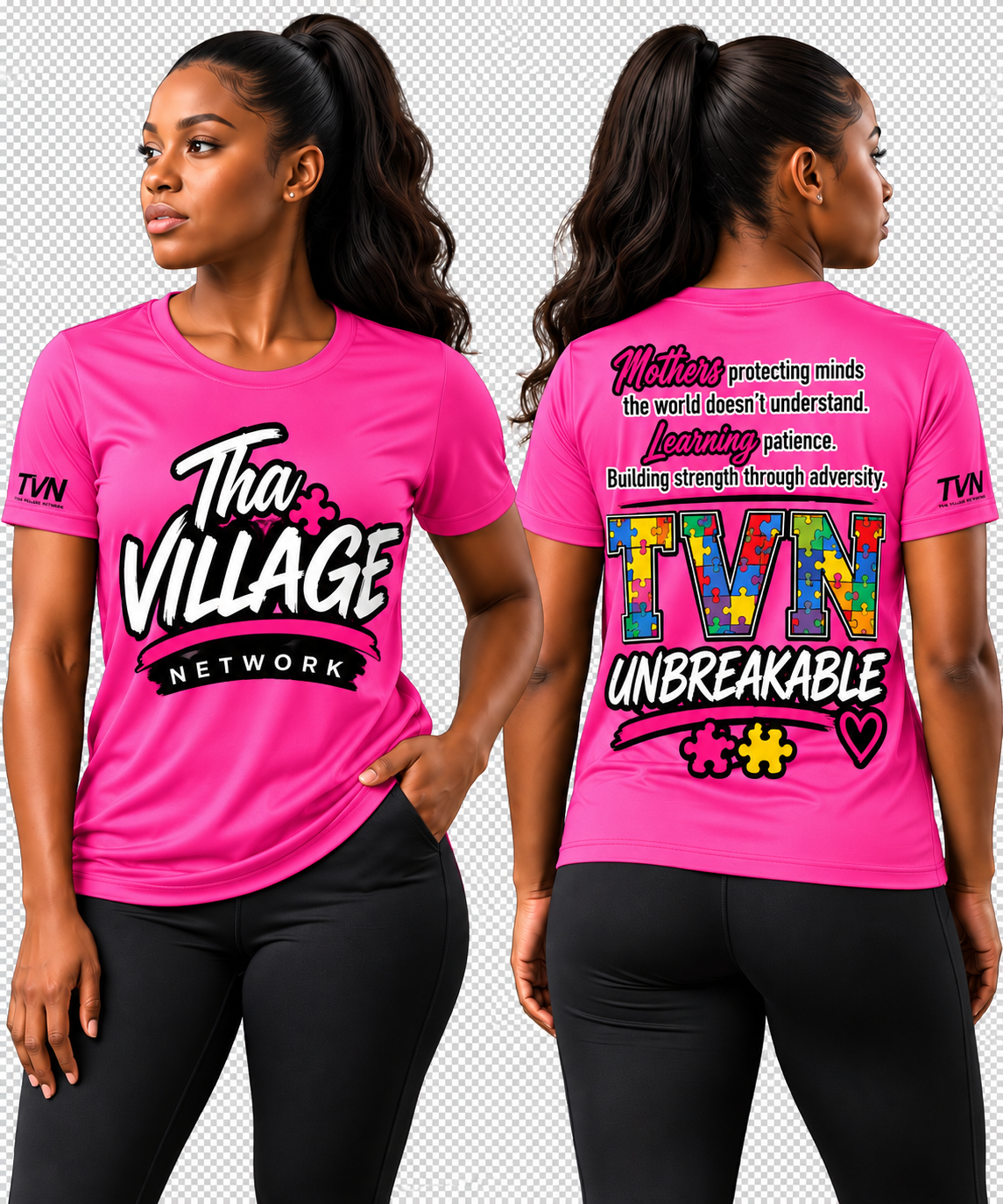 TVN Mothers Unbreakable Tee in Pink, front and back model view