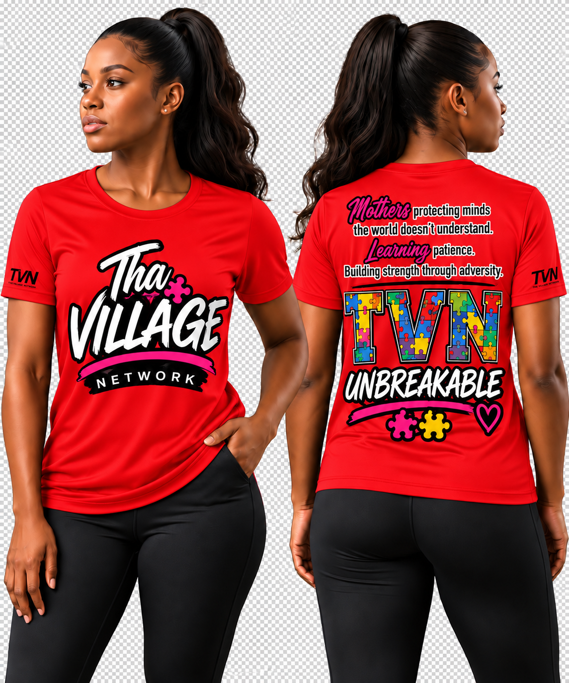 TVN Mothers Unbreakable Tee in Red, front and back model view
