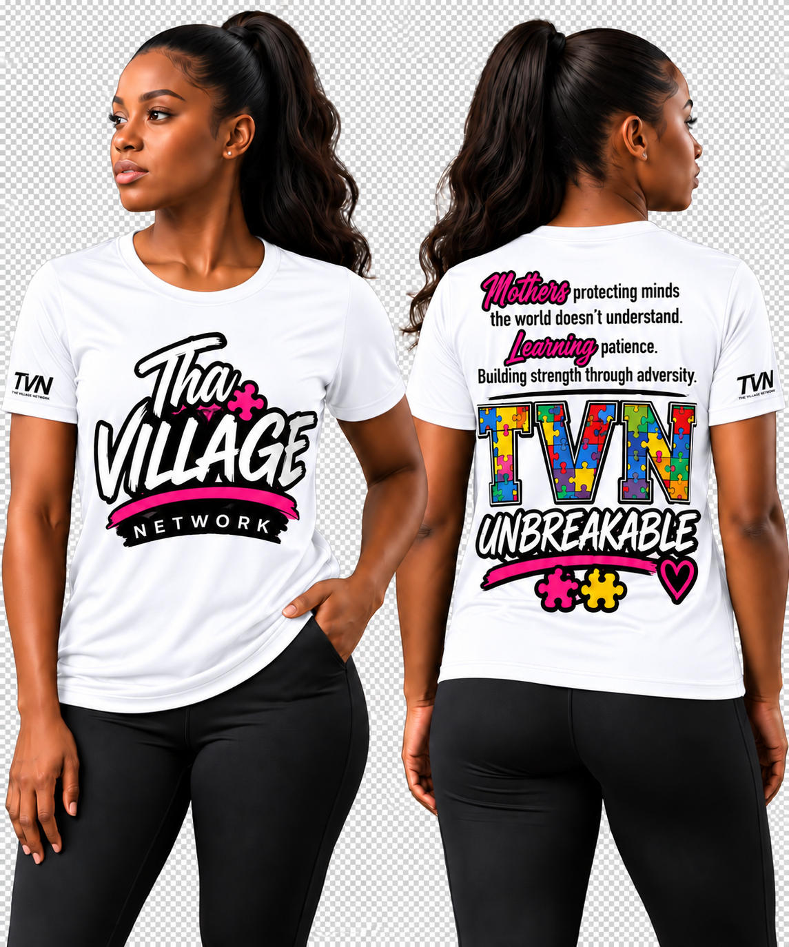 TVN Mothers Unbreakable Tee in White, front and back model view